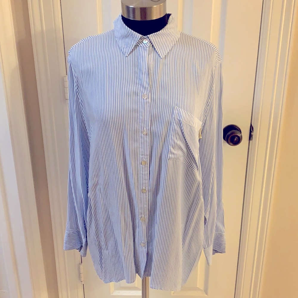 Chico’s Blue and White Striped Blouse